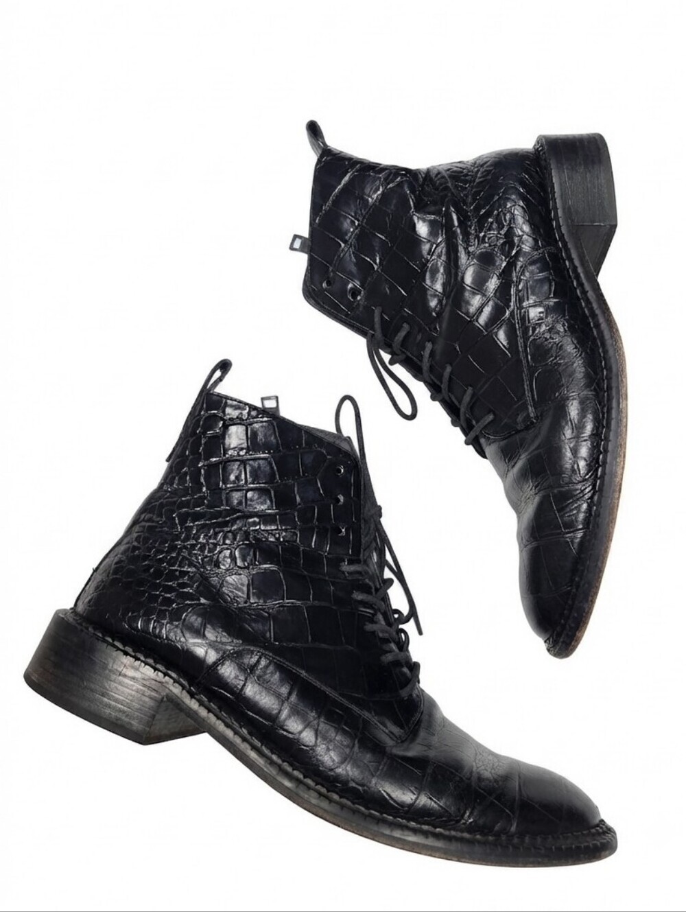 Vince Cabria Black Crocodile Embossed Leather Combat Boots Women's Size 10